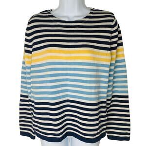 Sag Harbor Sweater PM Petite Medium Blue Womens Pullover Striped Long Sleeve
